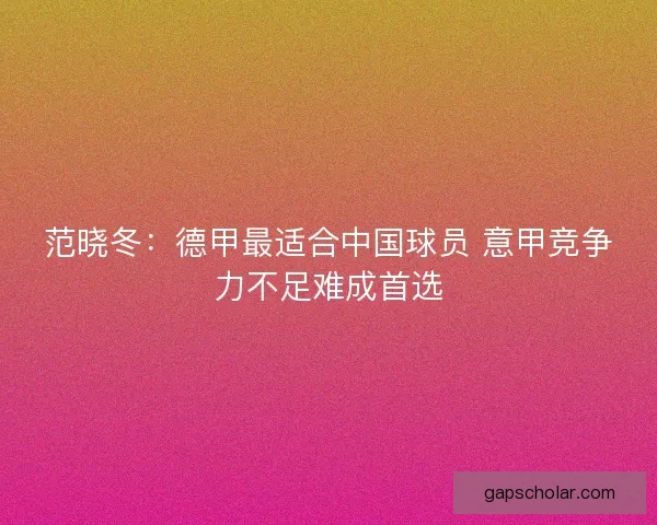 范晓冬：德甲最适合中国球员 意甲竞争力不足难成首选